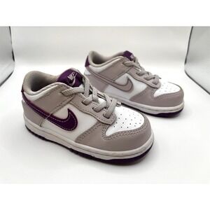 Nike Dunk Low Shoes Toddler 8C White Purple Gray Sneakers SlipOn Active